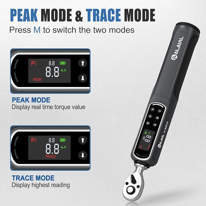 Digital Torque Wrench 1/4 Drive, 0.1-8.8 Ft.Lb ±2% Accuracy | LED Display, Buzzer&Vibration Alert, 2 Modes, 10 Presets&500 Data Logs, for Lug Nuts, Automotive, Motorcycle Repair