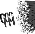 100PCS 0.18X15.75Inch 304‑Steel Self‑Locking Zip‑Ties for Auto Pipes Fences | Rust‑proof 304‑steel ties firmly fasten machinery, pipes and outdoor fences.