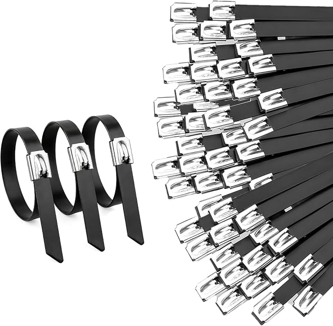 100PCS 0.18X15.75Inch 304‑Steel Self‑Locking Zip‑Ties for Auto Pipes Fences | Rust‑proof 304‑steel ties firmly fasten machinery, pipes and outdoor fences.