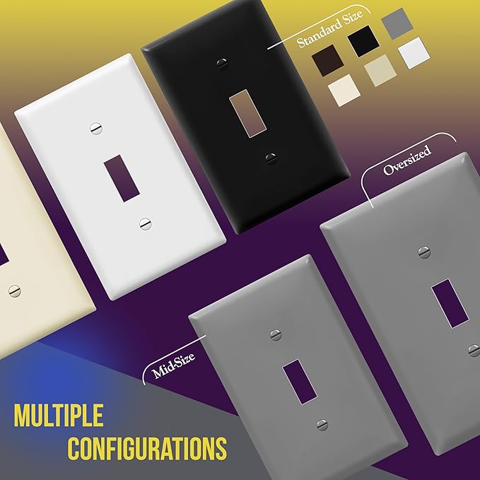 ENERLITES Quad Light Switch Wall Plate, Toggle Switch Plate, Gloss Finish, 4-Gang Mid-Size 4.88" x 8.58", Unbreakable Polycarbonate Thermoplastic, 8814M-GY, Gray