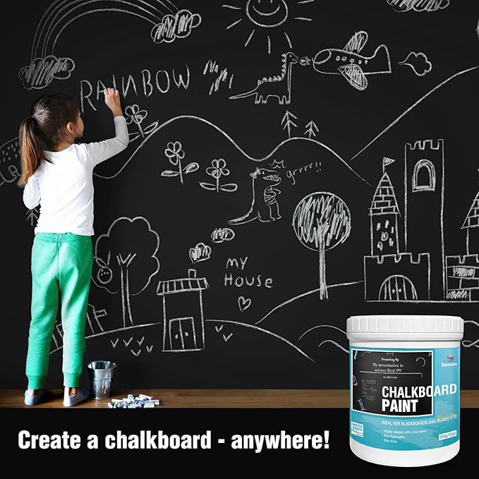 Chalkboard Paint Black Chalk Board Paint for Wood, Metal, Glass, Wall, Plaster Boards Sign, Frame, Interior/Exterior, Built-in Primer & Top Coat, Black Matte Finish, Acrylic, Non-Toxic, 350g, 12oz