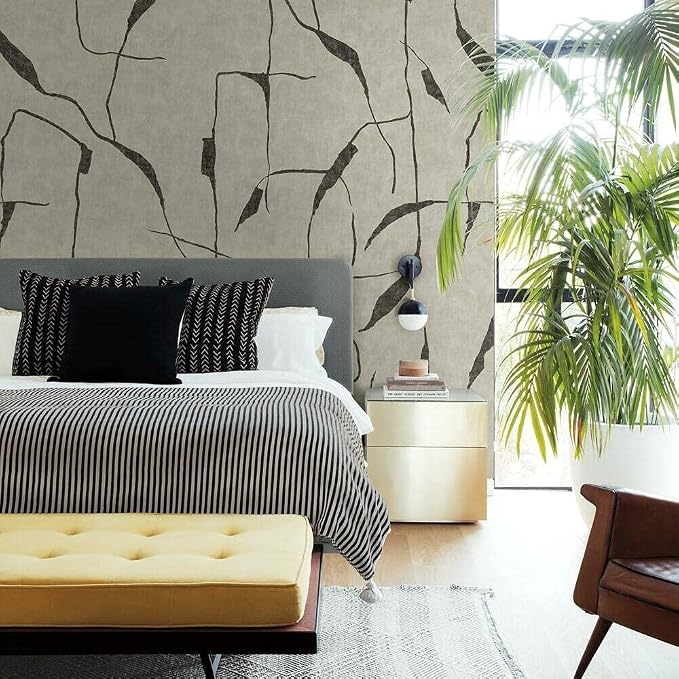 RoomMates RMK12208M Nikki Chu Taupe and Black Peel and Stick Wallpaper Mural