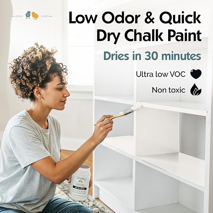 Chalky Chicks All-in-One Chalk Paint for Furniture or Cabinet - 8 Fl Oz - Matte Finish Old Lace (Off White) for Metal, Wood Furniture Paint - No Sanding All-in-One for Home Decor & Crafts, USA Made