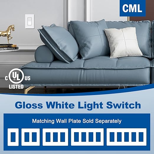 (20 Pack) CML 3 Way Decorator Paddle Rocker Wall Light Switch, Single Pole or Three Way, 15A 120/277V, On/Off Interrupter, UL Listed, White