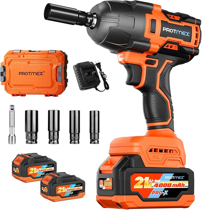 900Ft-lbs (1200N.m) Impact Wrench, 1/2" Cordless Impact Driver, 21V High Torque Power Impact Gun - 2x4.0Ah Batteries, Variable Speeds Impact Motor for Pickup Truck/Family Car (Orange Red)