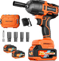 900Ft-lbs (1200N.m) Impact Wrench, 1/2" Cordless Impact Driver, 21V High Torque Power Impact Gun - 2x4.0Ah Batteries, Variable Speeds Impact Motor for Pickup Truck/Family Car (Orange Red)