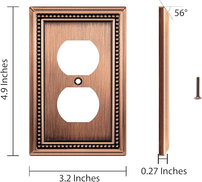 Henne Bery Sunken Pearls Heavy Duty Decorative Wall Plate Switch Plate Outlet Cover (Single Duplex, 2 Pack, Antique Copper)