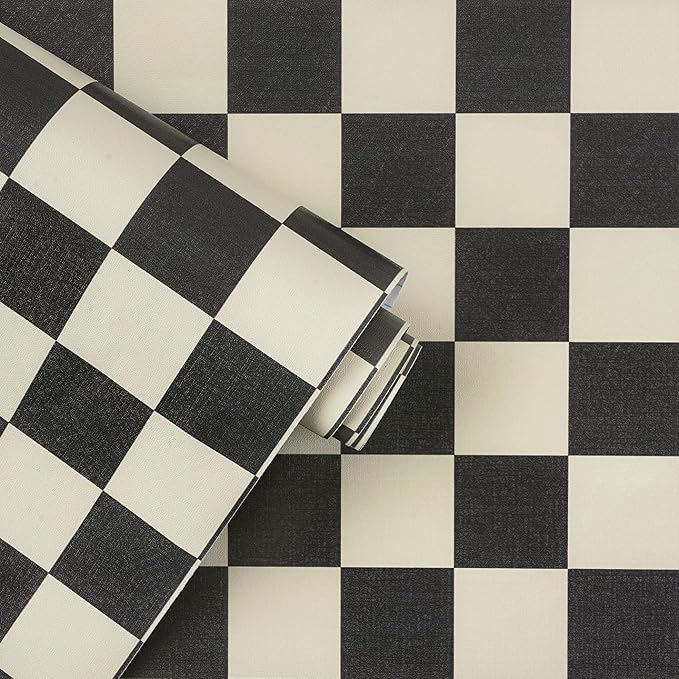 Yasinet Checkered Wallpaper Black and White Cream Peel and Stick Wallpaper Plaid Retro Contact Paper Bedroom Removable Self Adhesive Wall Paper Waterproof Bathroom Vinyl 17.3" × 78.7“