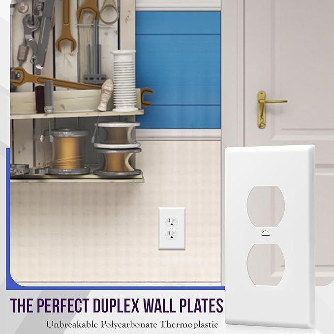 ENERLITES Duplex Receptacle Outlet Wall Plate, Electrical Outlet Cover, Mid-Size Size 1-Gang 4.88" x 3.11", Unbreakable Polycarbonate Thermoplastic, UL Listed, 8821M-W, White