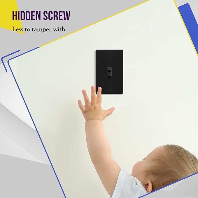 ENERLITES Screwless Toggle Switch Wall Plate, Child Safe Light Switch Cover, Standard Size 1-Gang 4.68" x 2.93", Unbreakable Polycarbonate Thermoplastic, UL Listed, SI8811-BK5P, Glossy, Black, 5 Pack