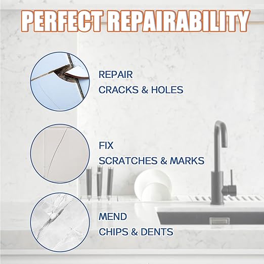 Porcelain Repair Kit, Waterproof Fiberglass Tub Repair Kits, Strong Tile Repair Kit, Non-Toxic Ceramic Tile Repair Kits Suitable for Ceramics, Porcelain, Resin, Granite, Marble, Quartz, Etc