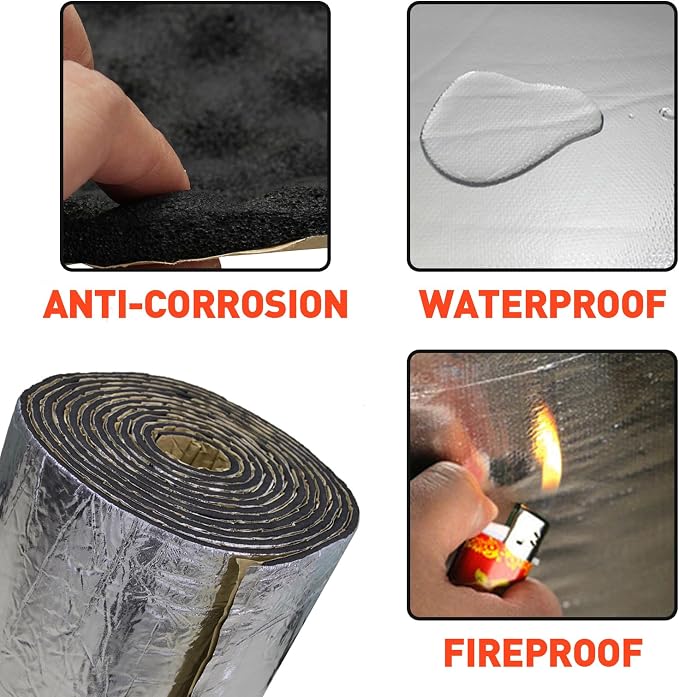 200mil 36.16Sqft Car Sound Dendener Deadening Mat Heat & Noise Insulation | Aluminum Foil Finsh PE Foam Dampening Material with Self Adhesive for Car Hood Trim Roof Door and Trunk