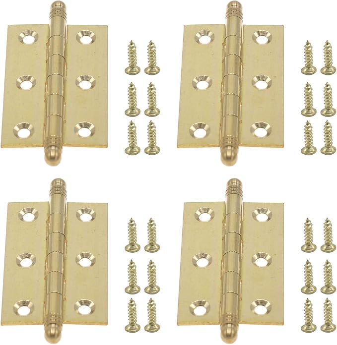 Pack of 4 2.5 Inch Brass Door Butt Hinges, Mini Cabinet Decorative Folding Butt Hinges, Small Bifold Door Hinges, Polished Butt Hinge with Mouting Screws