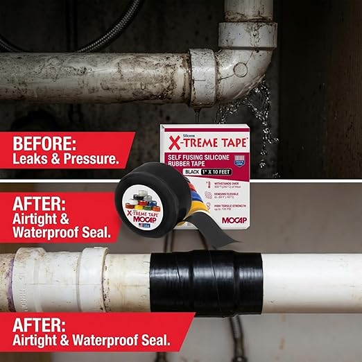 X-Treme Tape MOCAP Heavy Duty Electrical Tape, Self-Fusing Silicone Rubber, Waterproof & Insulating Flexible Tape, Electrical for Hose, Automotive, Outdoor & Repairs - 1" x 10ft Roll - Black