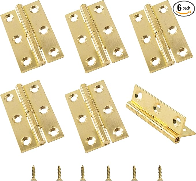 6Pcs 1.5 Inch Butt Hinges, Gold, Classic Style, Brass, Polished
