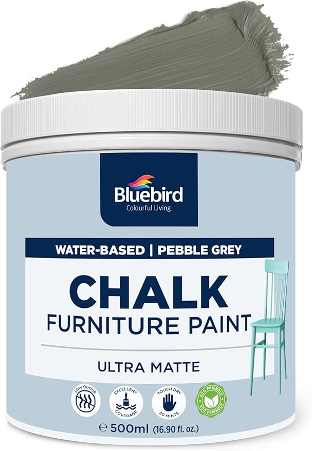 BLUEBIRD Chalk Furniture Paint - 500 ML / 16.9 fl oz for Furniture, Home Décor, Cabinets, and More (Pebble Grey)
