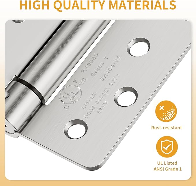 Luxbaro 3 Pack Self Closing Door Hinges, 4 Inch Spring Loaded Door Hinges, Adjustable Tension for Garage, Front Door, Back Door, for Left and Right Hand Door, 1/4'' Radius Corners, UL Listed