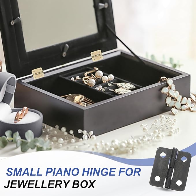 MECCANIXITY Small Butt Hinges 3/4 Inch Mini Jewelry Box Hinge with Screw for Jewelry Wooden Boxes Cabinet Drawer Doors Gate (Black, Pack of 12)