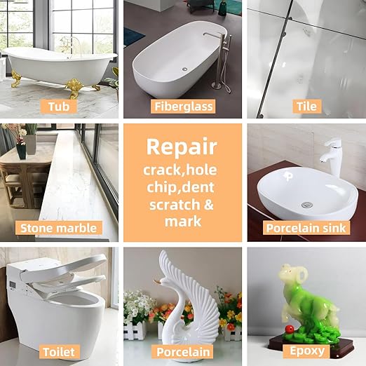 Tub Repair kit White, Enamel, Fiberglass, Ceramic, Tub Tile Toilet Shower Kit,Porcelain Sink chip Filler Acrylic Bathtub Repair Kit for Cracks Chips Dents Holes Scratches Patch and Repairs Chips