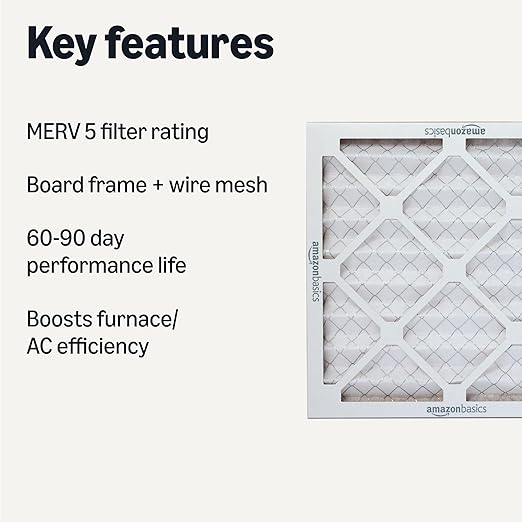 Amazon Basics MERV 5 AC Furnace Air Filter, 14x14x1 inches, 6-Pack (Actual size: 13.75" x 13.75" x 0.75")