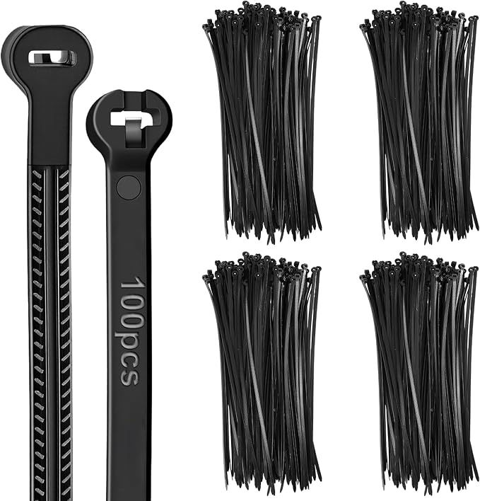 Blulu 100 Pcs 11 Inch Cable Zip Ties with Metal Tooth Stainless Steel Locking Device, 80 Lbs Tensile Strength Black Cable Ties, UV Resistant Wire Wraps Multi Purpose for Industrial Indoor Outdoor Use