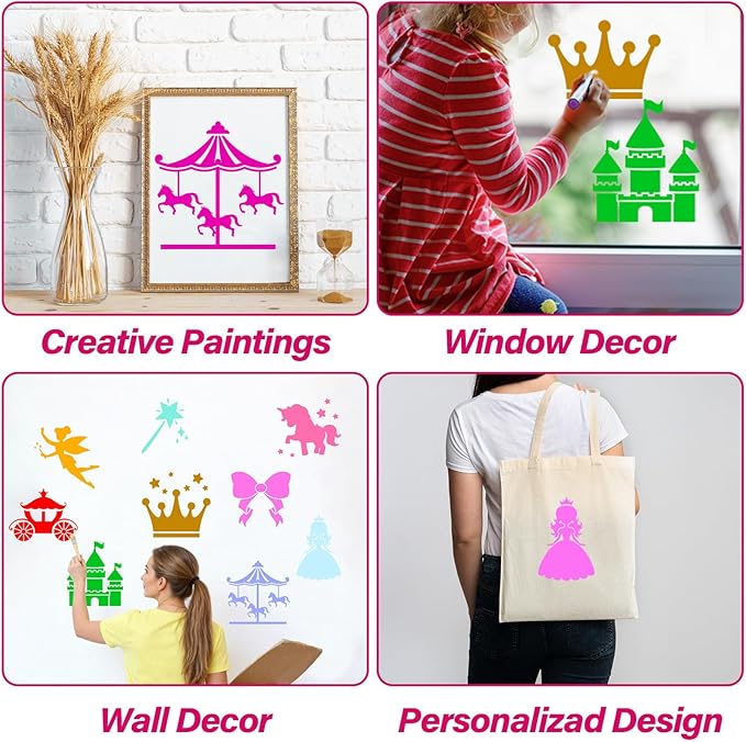 36pcs Princess Drawing Stencils 8 Inch Sidewalk Chalk Stencils Painting Large Washable Reusable Garden Theme Princesses Fairies Primary Shape Template