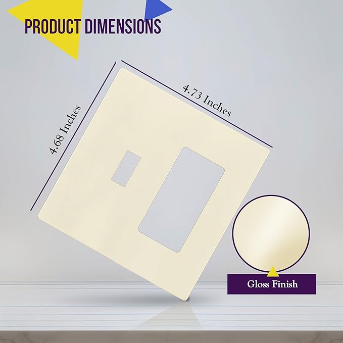ENERLITES Combination Toggle/Decorator Light Switch Plate, Double Switch Wall Plate, Standard Size 2-Gang 4.68" x 4.73", Polycarbonate Thermoplastic, Gloss Finish, SI881131-LA, Light Almond