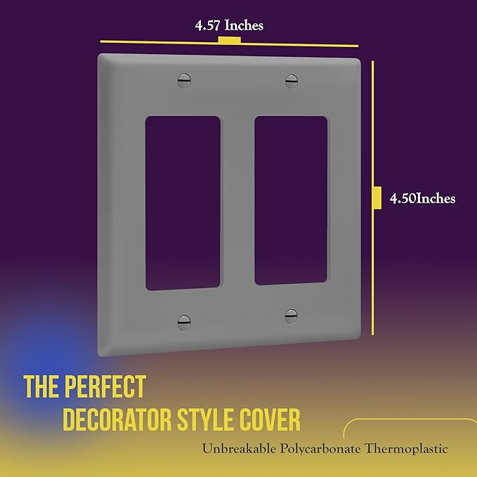 ENERLITES Decorator Light Switch or Receptacle Outlet Wall Plate, Gloss Finish, Size 2-Gang 4.50" x 4.57", Unbreakable Polycarbonate Thermoplastic, UL Listed, 8832-GY-10PCS, Gray (10 Pack)