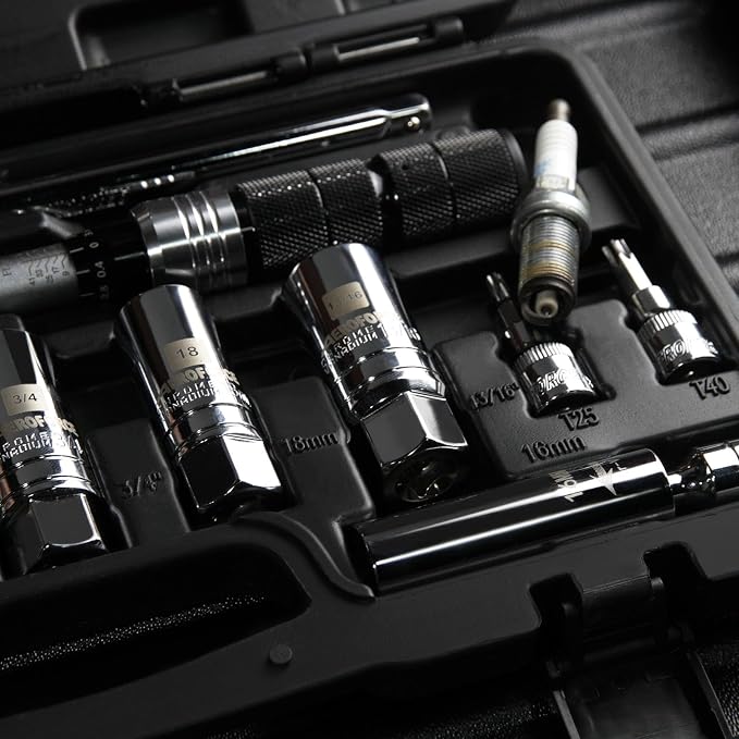 AEROFORCE 14PCS 3/8" Drive Spark Plug Socket Set – Includes 2 Magnetic Sockets (14mm, 16mm) & 5 Rubber-Grip Sockets + Torque Wrench (5-45 Lb.ft), Swivel Joint & Extension Bar – CR-V Steel