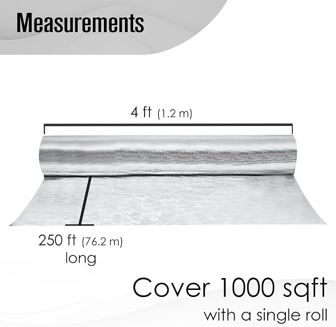 Radiant Barrier, Radiant Barrier Insulation Roll, Attic Insulation, 250'x4' | Houseables 1000 Sq Ft, House Wrap, Reflective Foil, Attic Foil, Double Reflective Heat Shield, Perforated Aluminum, Thermal