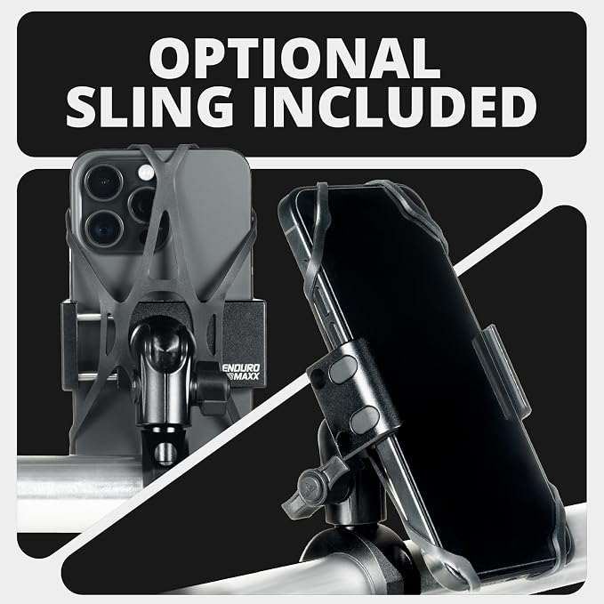 Tackform Black Motorcycle All Metal Phone Mount - Vibration Dampening 20MAXX Spring Cradle | Universal Clamp Fits 1-1/4" to 1-1/2" Handlebars | Compatible with iPhone, Galaxy, More | Short Reach