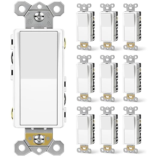 CML 4 Way Decorator Light Switch, 10 Pack Rocker Paddle Wall Switch, 15A 120/277V, Self-Grounding, On/Off Interrupter, ETL Listed, White