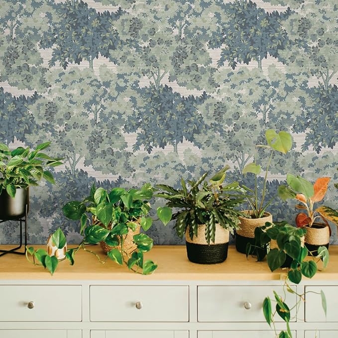 Tempaper Textured Green Canopy Toile Faux Grasscloth Removable Peel and Stick Wallpaper, 20.5 in X 16.5 ft, Made in The USA