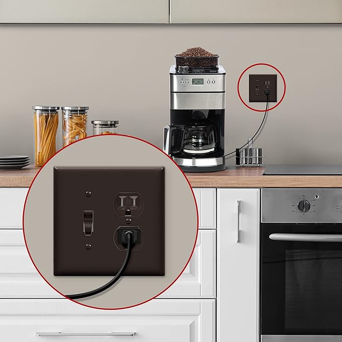 ENERLITES Combination Toggle Light Switch/Duplex Receptacle Outlet Wall Plate, Mid-Size 2-Gang 4.88" x 4.92", Polycarbonate Thermoplastic, 881121M-BR, Brown