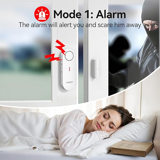 VOXON Door Alarms for Kids Safety - Window Alarms for Personal Home Security - 2 in 1 Chime/Alarm | 3-Level Volume Control - Burglar Door Sensor Alarm for Pool House Rooms Garage RVs - 2 Pack