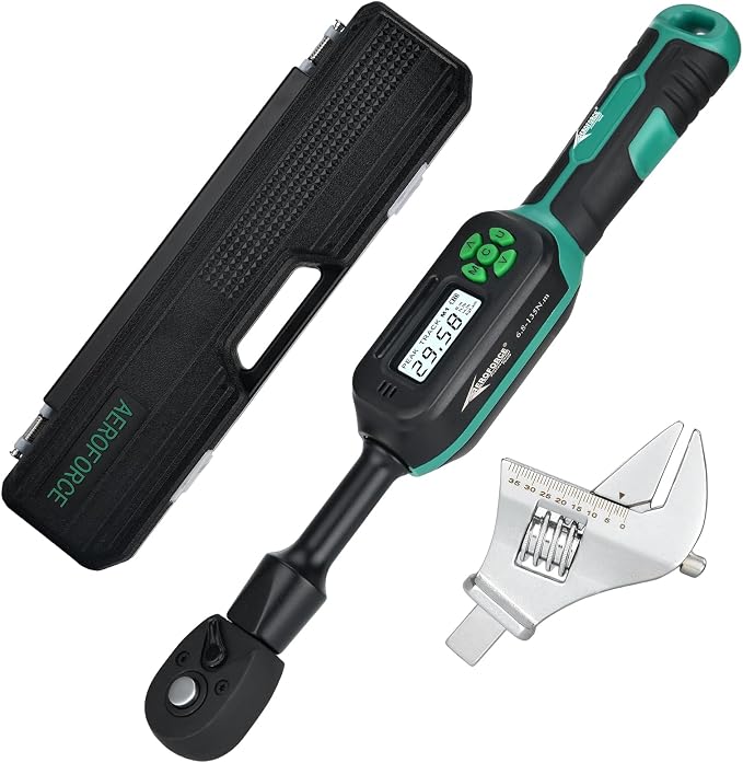 AEROFORCE 3/8" Drive Adjustable Digital Torque Wrench, 6.8-135Nm Electric Torque Wrench with 38MM Open End, Interchangeable Jaw & Ratchet Head, for HVAC, Automotive, Motorcycle and Narrow Pipeline