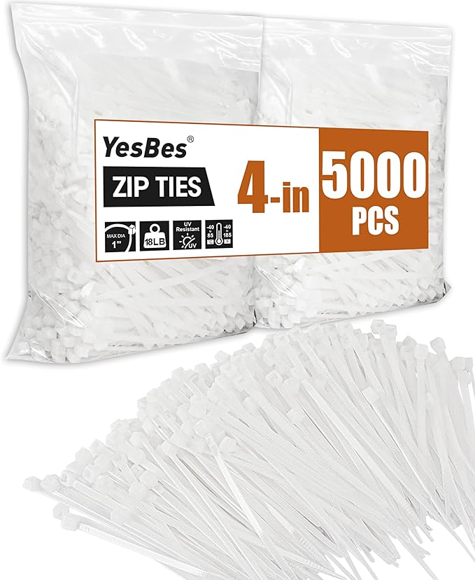 5000 PCS Zip Ties 4 Inch, Small Cable Ties with 18lbs Tensile Strength, White Zip Ties for Indoor and Outdoor Use, UV Resistant Wire Ties