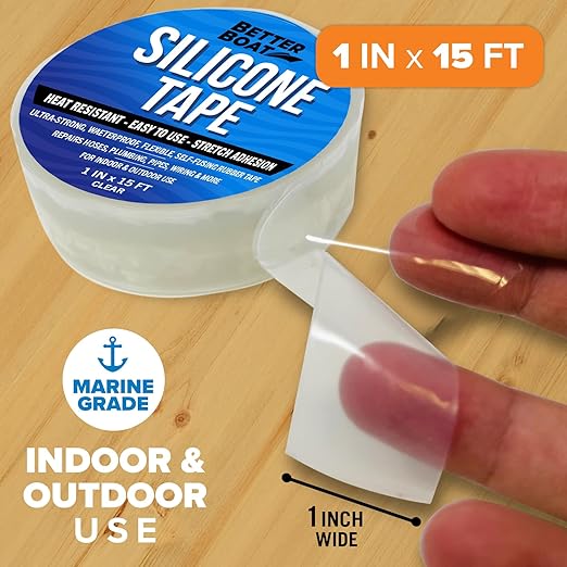 Better Boat Self Fusing Silicone Tape Waterproof Clear, Plumbing Tape for Leaks, Hose and Pipe Repair Tape, 1 in x 15 ft