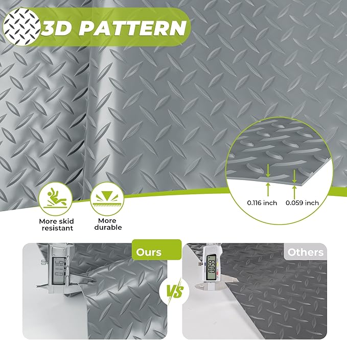 5x8 FT Garage Floor Mat, Thickened Garage Mats Flooring Roll for Under Car, Non Slip Diamond Plate PVC Floor Protector Mat for Garage, Warehouse, Gyms, Trailer