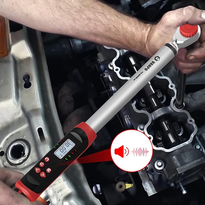 VANPO Digital Torque Wrench 1/2-Inch Drive 7.38-147.5ft-lbs/10-200NM, Dual-Direction Adjustable Electronic Torque Wrench with Preset Value, Buzzer and LED Flash Notification, for Bike Moto Car