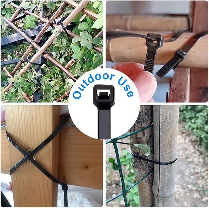 Zip Ties 8 inch Black Zip Ties 1000 Pack, Wire Ties with 50lb Tensile Strength, UV Resistant Cable Ties, Self-locking Plastic Ties for Indoor and Outdoor Use, by Tantti.