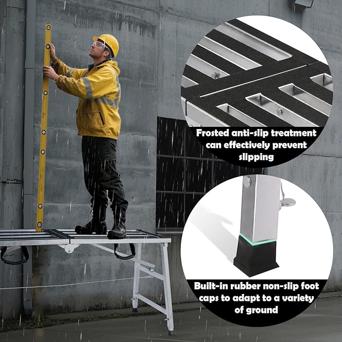 Folding Scaffolding Platform Steel Step Ladder Stool Height Adjustment 27-43"(H) Portable for Home Improvement, Drywall Painting, Maintenance at Height, Maximum Load 600lbs