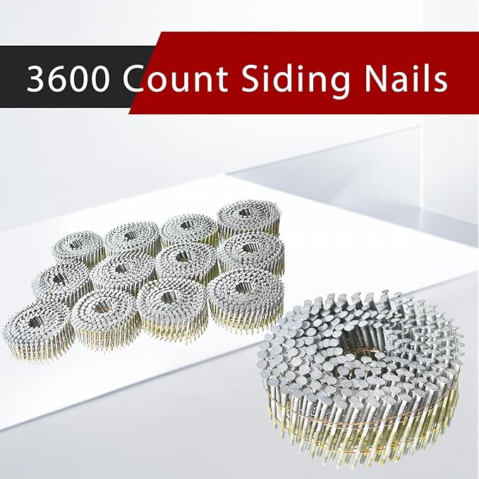 findmall 3600 Count Siding Nails 2-1/4 Inch by .092 Inch 15 Degree Ring Shank Hot-Dipped Galvanized Collated Wire Coil