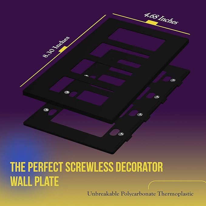 ENERLITES Screwless Decorator Wall Plates Child Safe Outlet Covers, Size 4-Gang 4.68" H x 8.30” L, Unbreakable Polycarbonate Thermoplastic, SI8834-BK, Glossy, Black