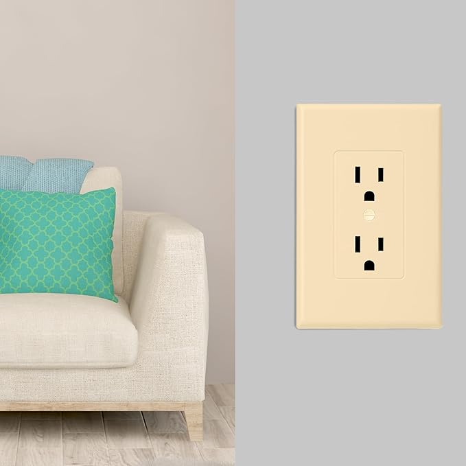 Bates- 1-Gang Duplex Wall Plate, 3.18"x 4.98", 10 Pack, Ivory, Unbreakable Electrical Outlet Cover Plates, Heat & Impact Resistant, Easy-to-Clean, Duplex Receptacle Cover for Home & Office
