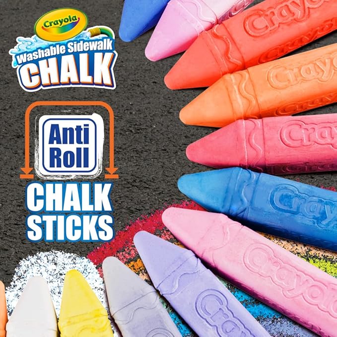 Crayola Washable Outdoor Sidewalk Chalk Collection (130ct), Bulk Anti-Roll Chalk Sticks for Kids, Outdoor Toys & Activities, Teacher Appreciation Gifts, Ages 4, 5, 6
