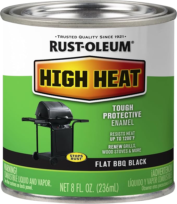 Rust-Oleum 7778730 High Heat Brush Protective Enamel Paint, Half Pint, Flat BBQ Black