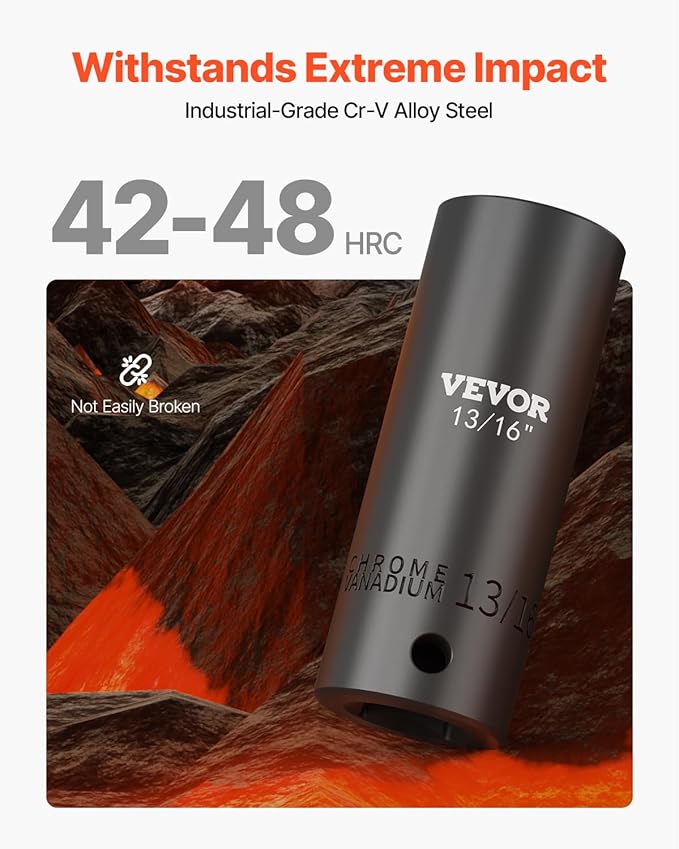 VEVOR Impact Socket Set, 1/2" 19 Piece Impact Sockets, Deep Socket, 6-Point Sockets, 1/2 Inches Drive Socket Set Impact 3/8 inch - 1-1/2 inch, Cr-V Rugged Construction, with a Storage Cage