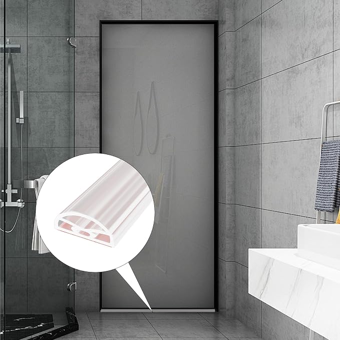 118” Transparent Shower Threshold Water Dam Stopper for Dry and Wet Separation,Self Adhesive Collapsible Walk in Shower Splash Guard Seal Strip,Silicone Sink Edge Water Barrier for Bathroom,Kitchen