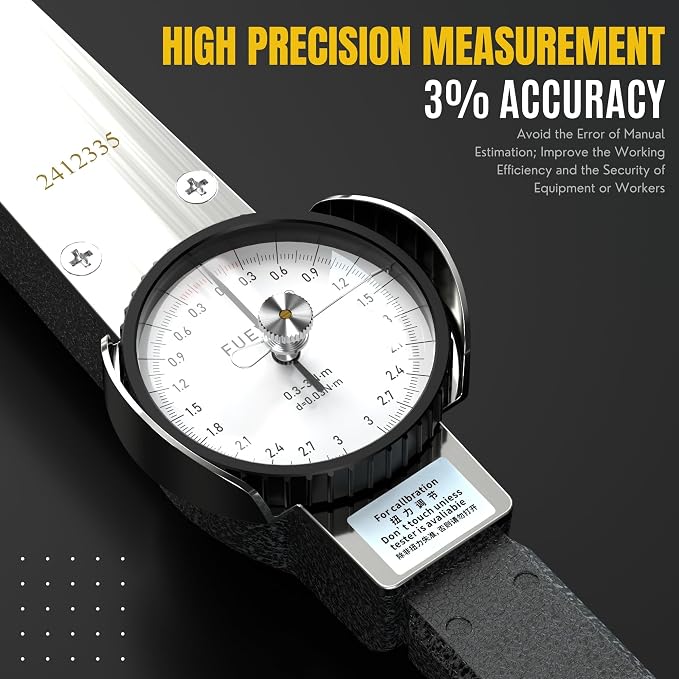 Dial Torque Wrench, 0.3-3 N.m Dial Torque Wrench, 1/4 inch pound Dial Torque Wrench, Precision Torque Meter, Division 0.03 N.m, Accuracy ±3%
